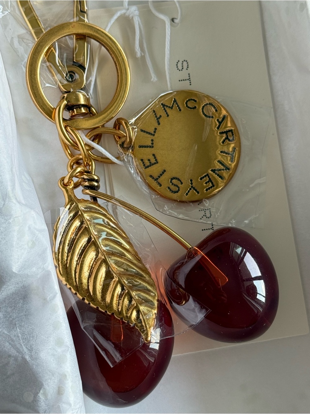 Stella McCartney Gold-tone Keychain with Red Cherry Charms - Picture 2 of 4